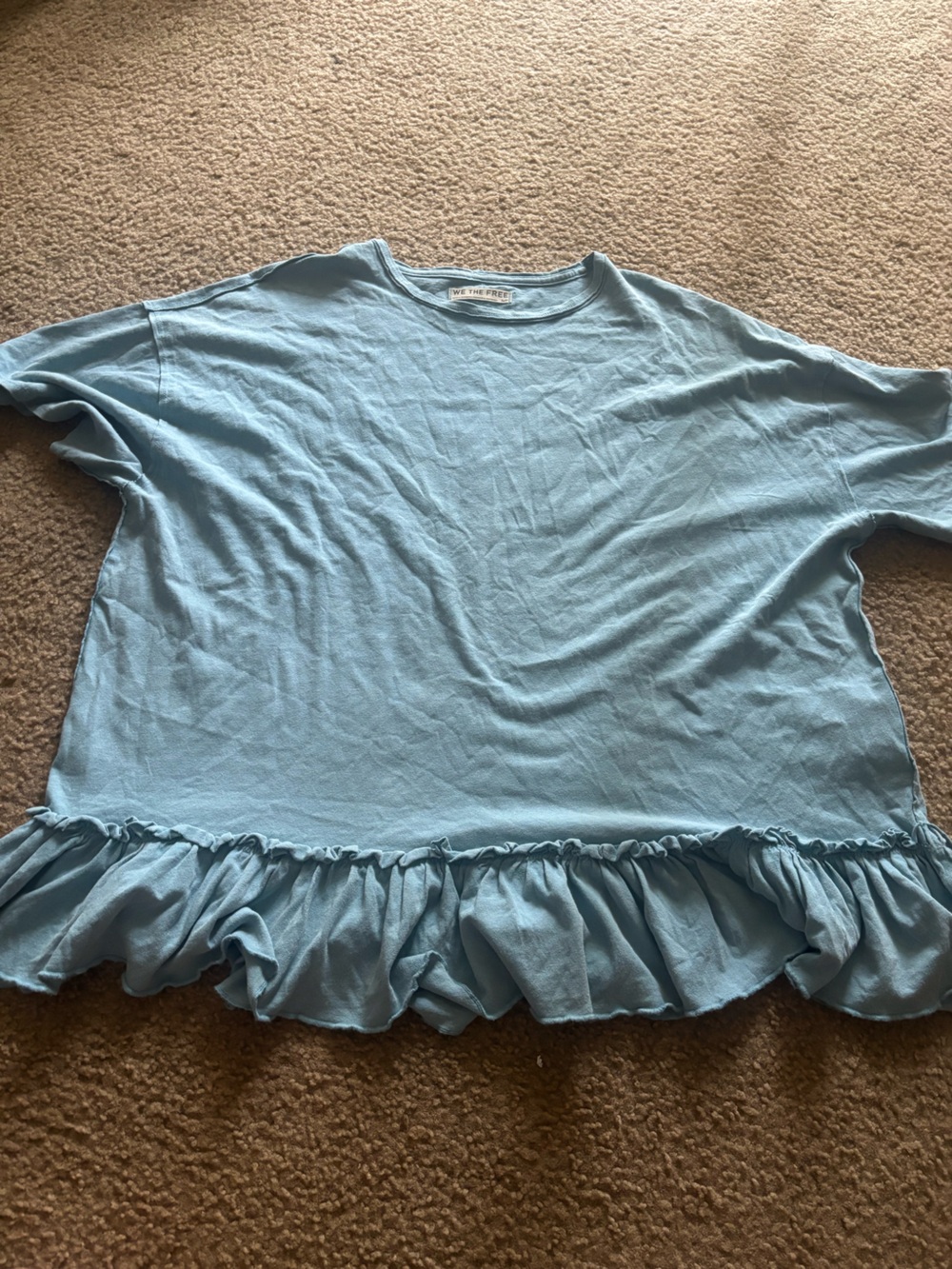 We The Free People Why Yes Oversized Tee Small Blue Short Sleeve Ruffle Cotton